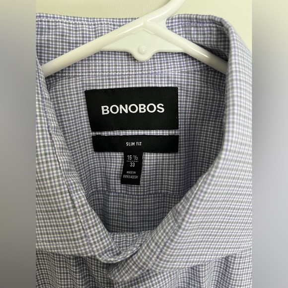 Bonobos Jetsetter Stretch Dress Shirt 15.5” x 33” in Navy Lavender Check - Picture 3 of 4